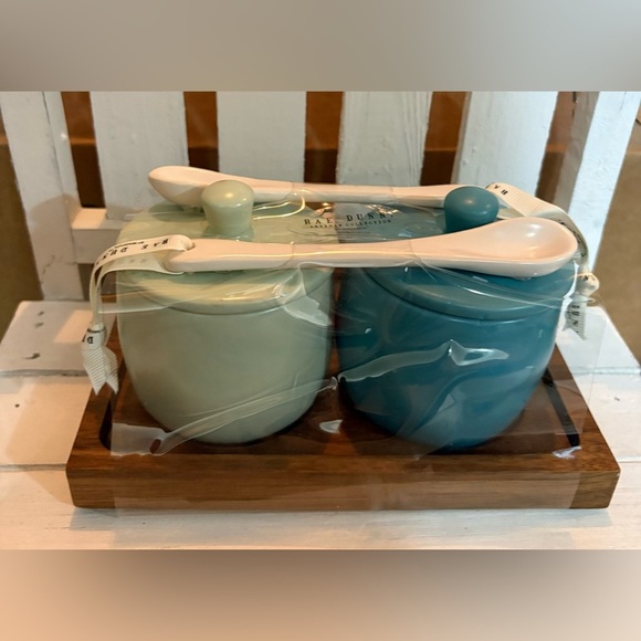 Rae Dunn Blue and Cream Ceramic Jars with Spoons - Picture 3 of 3